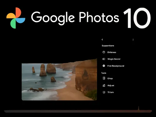 Google Fotos comemora 10 anos com imagem de smartphone e balão dourado.